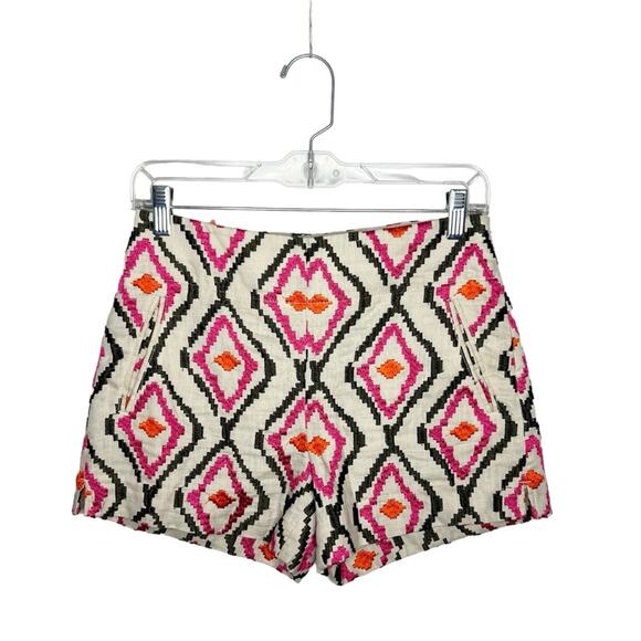 ANN TAYLOR LOFT / Riviera pink orange green tan embroidered boho shorts / 00 - Picture 1 of 7